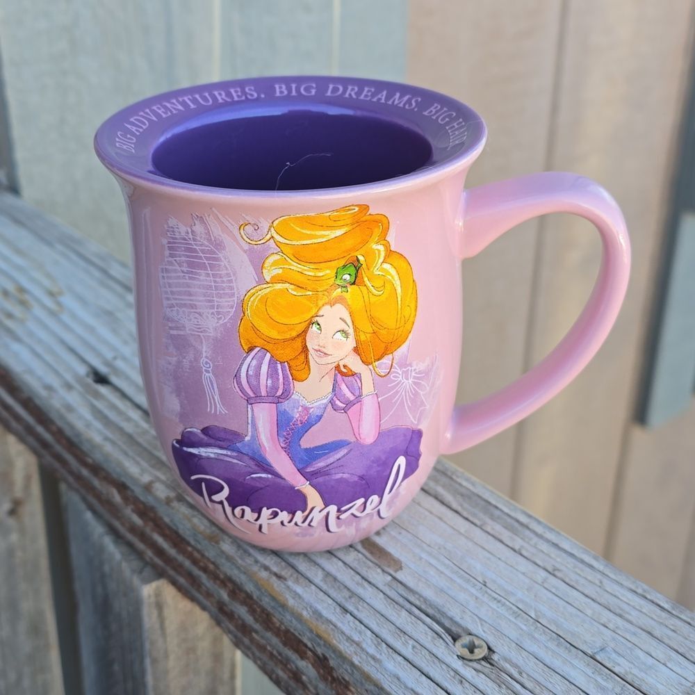 Disney Rapunzel Story Mug FLAT WIDE RIM Princess Pink Mug - Inscription